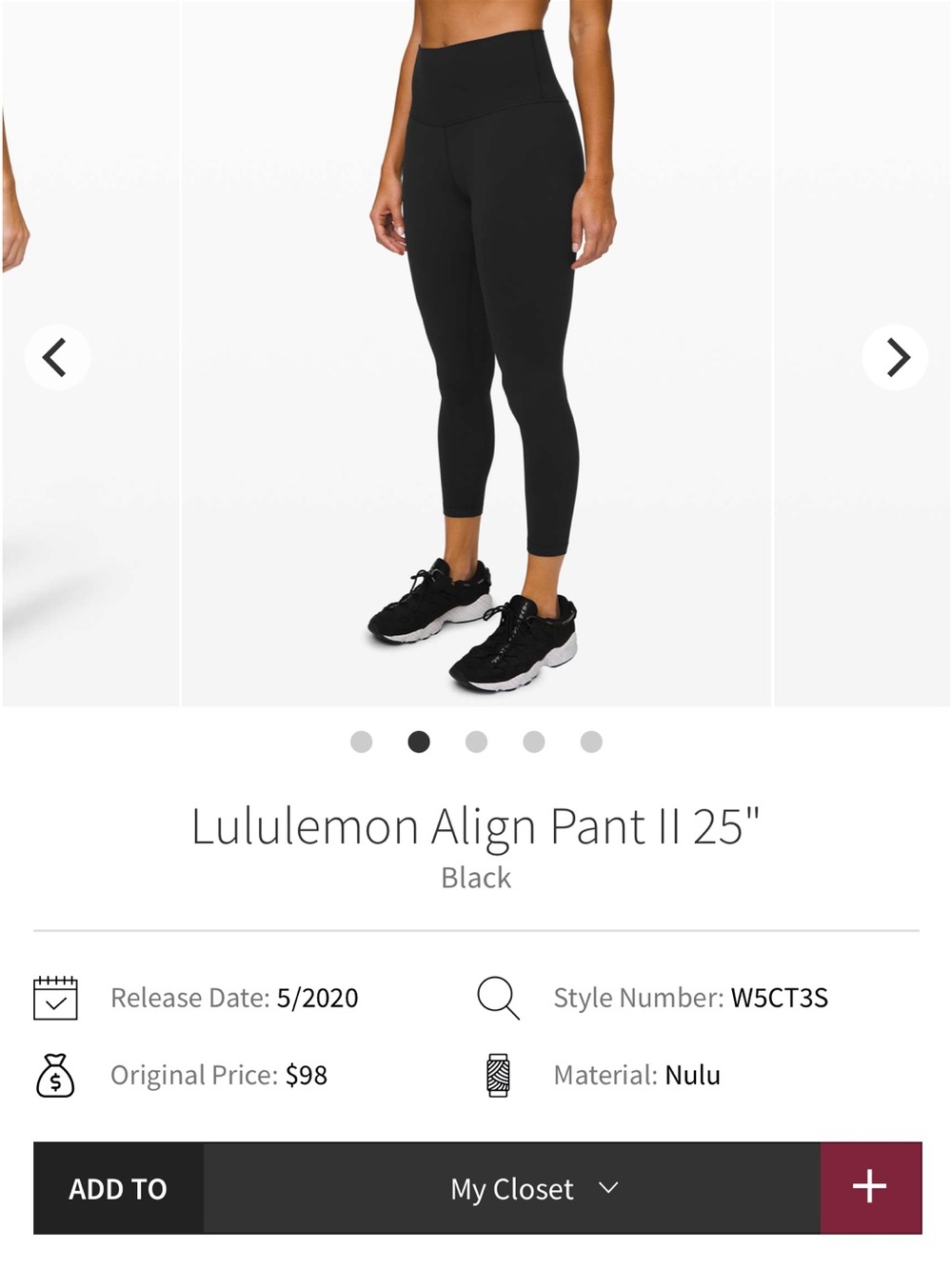 Lululemon align pant 25in black size 8